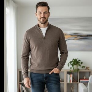 Club Room Men's Brown Soft Merino Wool  Half-Zip Sweater Size XL